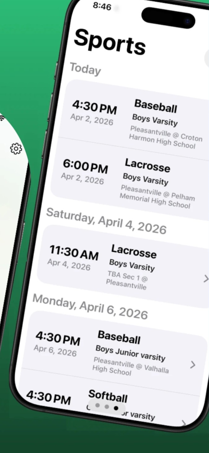 Lettrd showing today's class letter and the upcoming sports schedule