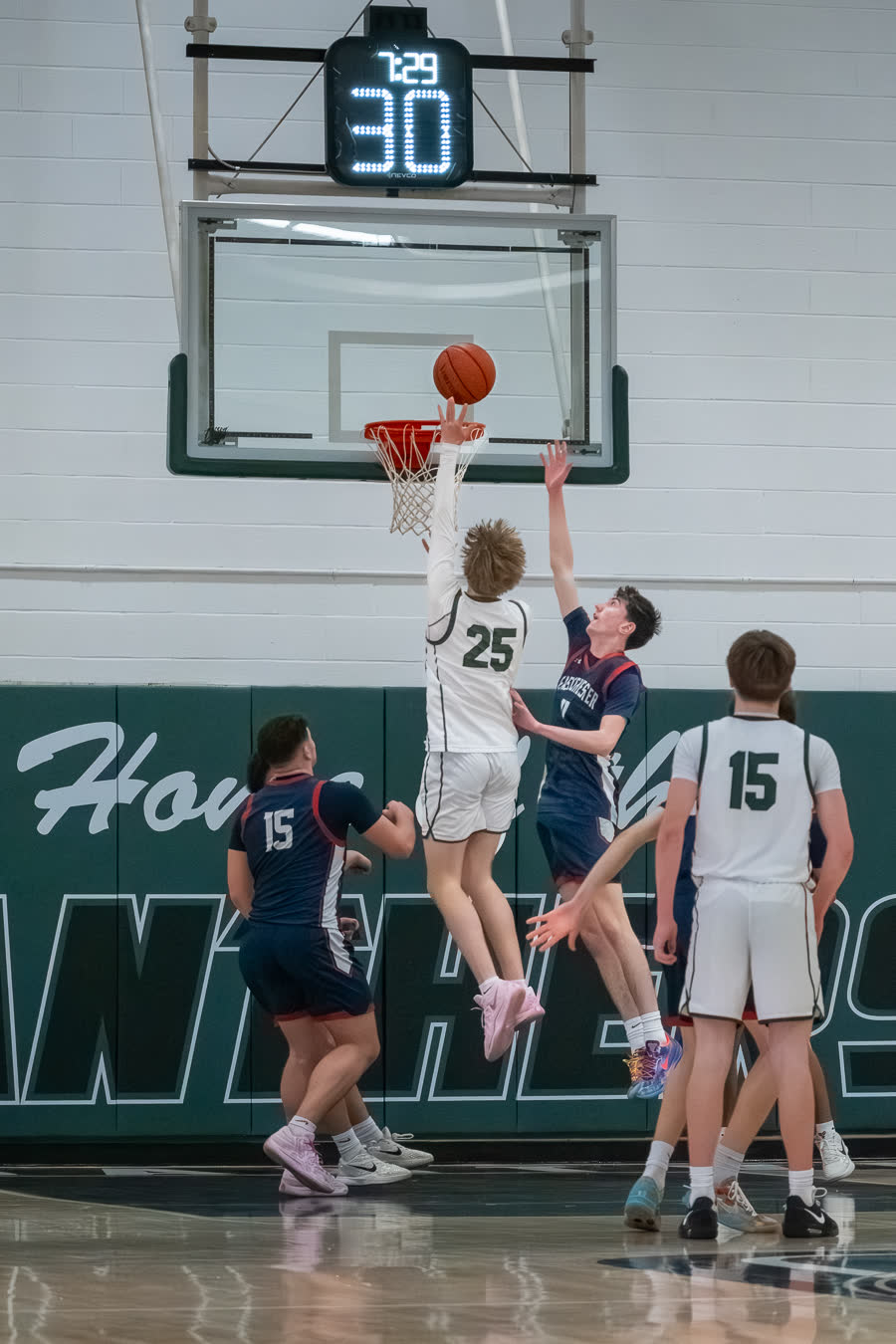 The ball on its way to the rim