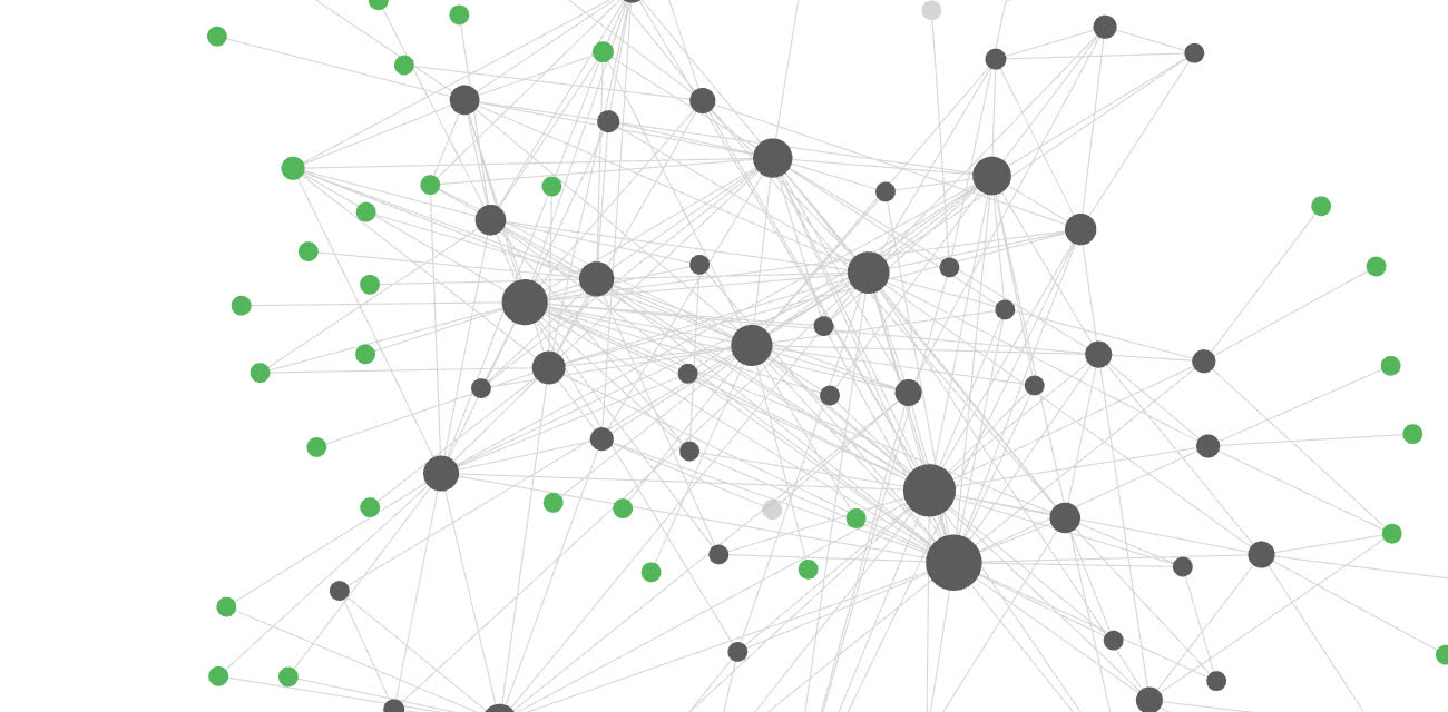 Illustration of a linked note graph, one dot per note
